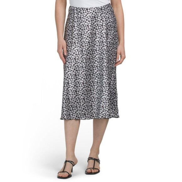TASH & SOPHIE Black/White Made In Usa Printed Pull On Midi Skirt - Picture 1 of 2